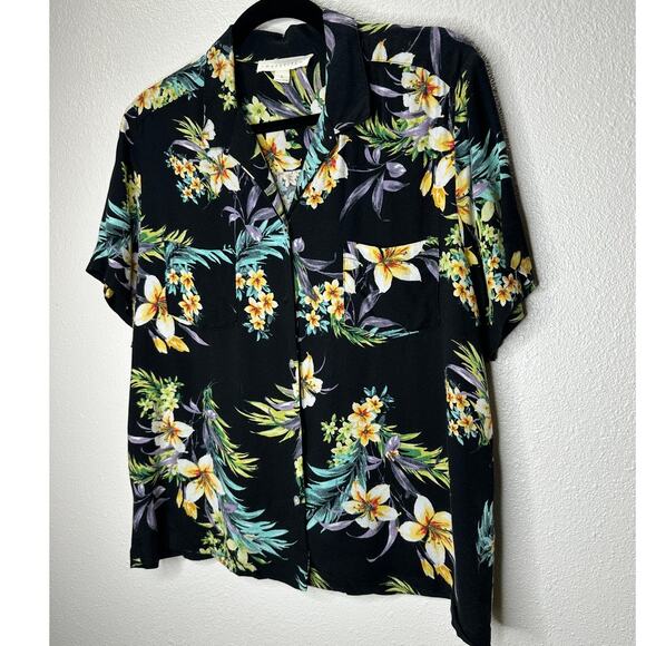 Lovestitch Black Teal Yellow Multi Short Sleeve Collared Button Hawaiian Shirt L - Picture 3 of 12